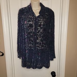 Vintage Travis Ayers Sheer Silk Floral Button Up